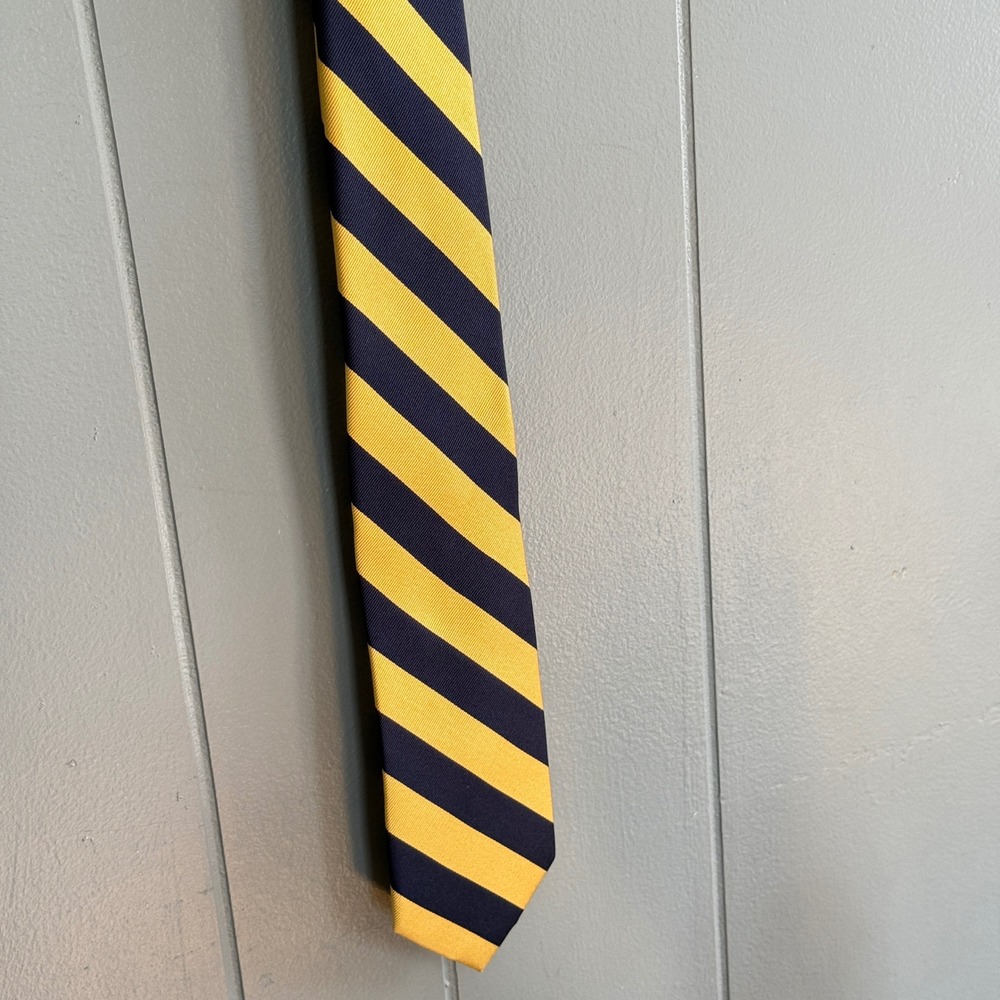 Jos A Bank Exec Collection Silk Tie Navy Yellow Repp Stripe Preppy Ivy League